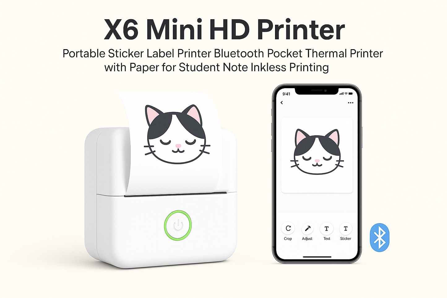 Mini imprimante thermique Bluetooth portable 203 DPI sans encre