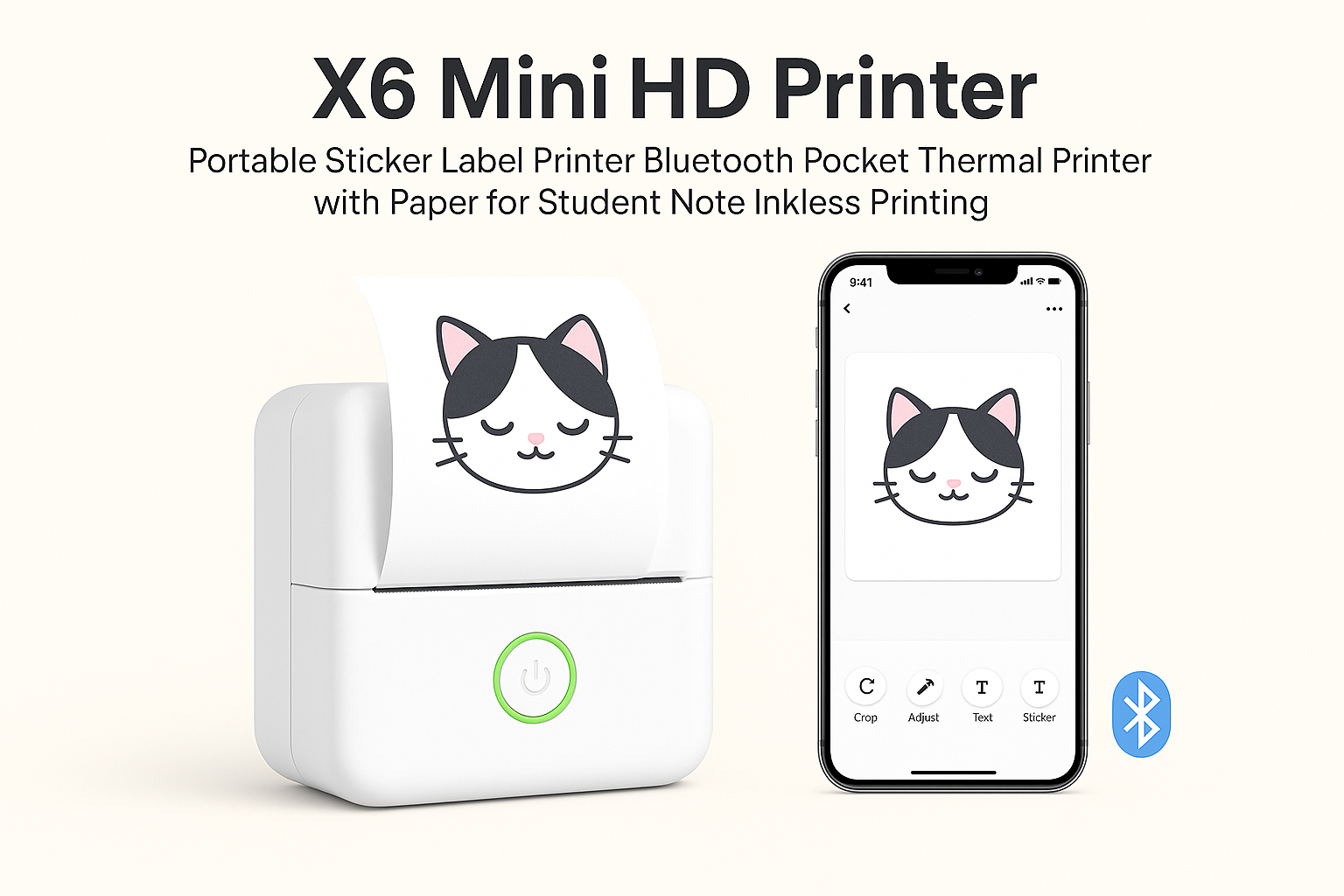 Mini imprimante thermique Bluetooth portable 203 DPI sans encre